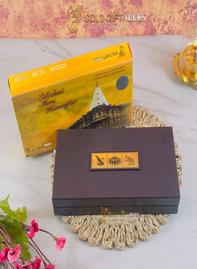 GoldGiftIdeas إطار صور GoldGiftIdeas مطلي بالذهب عيار 24 قيراط لاكشمي غانيشا ساراسواتي مع صندوق شاران بادوكا، مومنتو خشبي من LGS كهدية إرجاع (نحت Shubh Labh)، هدايا الانتقال لمنزل جديد - Image 5